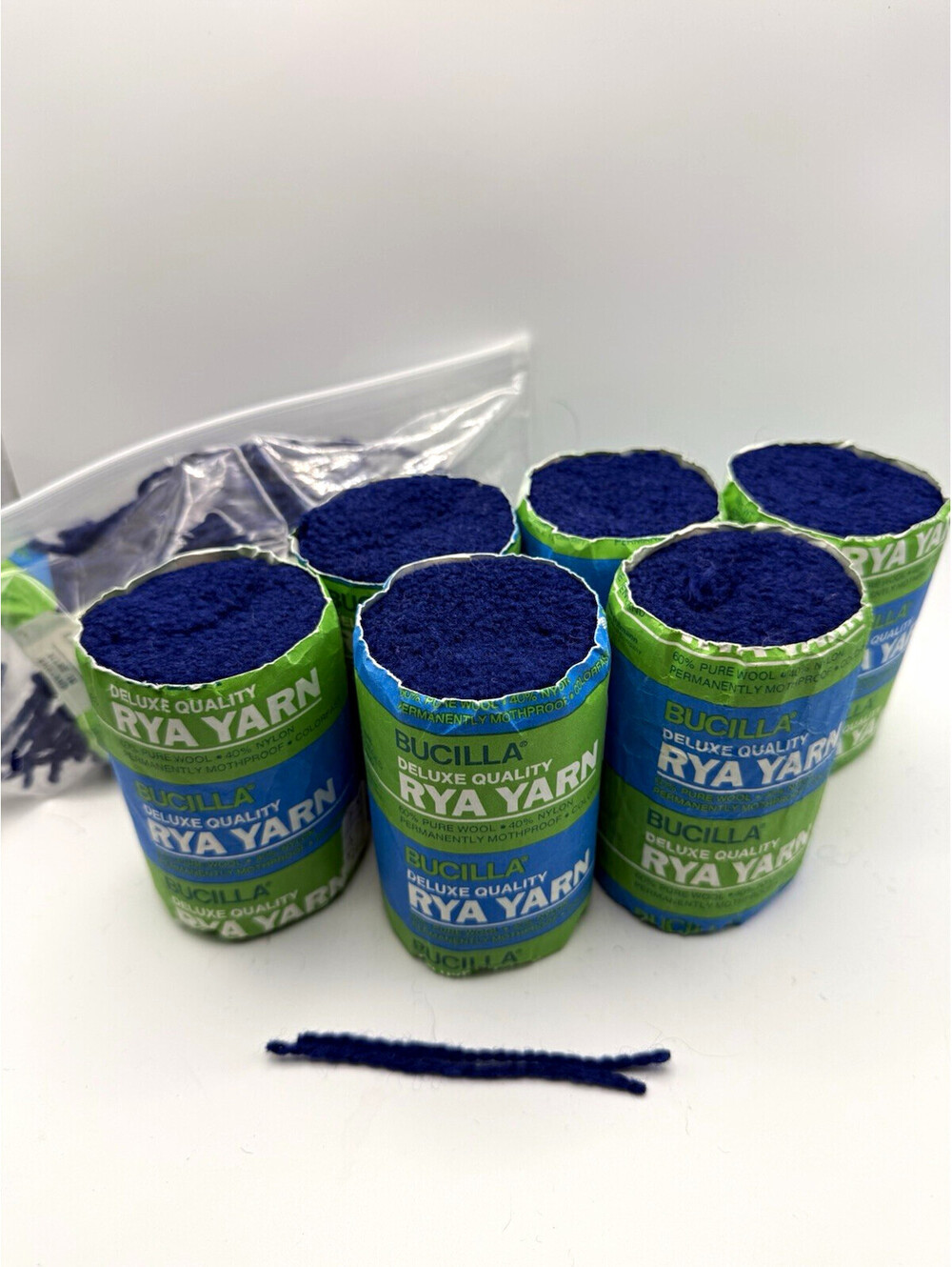 Bucilla Deluxe Quality Rya Yarn Blue Lot of 6 plus 60% Wool 40% Nylon